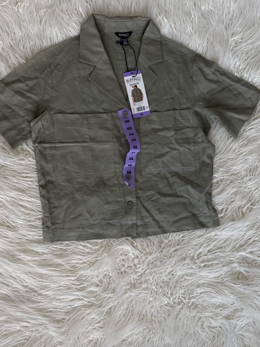 Buffalo David Bitton Olive Green Short Sleeve Button-Up Top